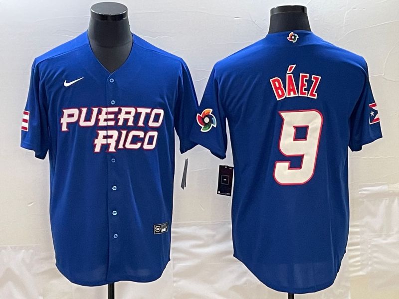 Men 2023 World Cub Puerto Rico #9 Baez Blue Nike MLB Jersey2